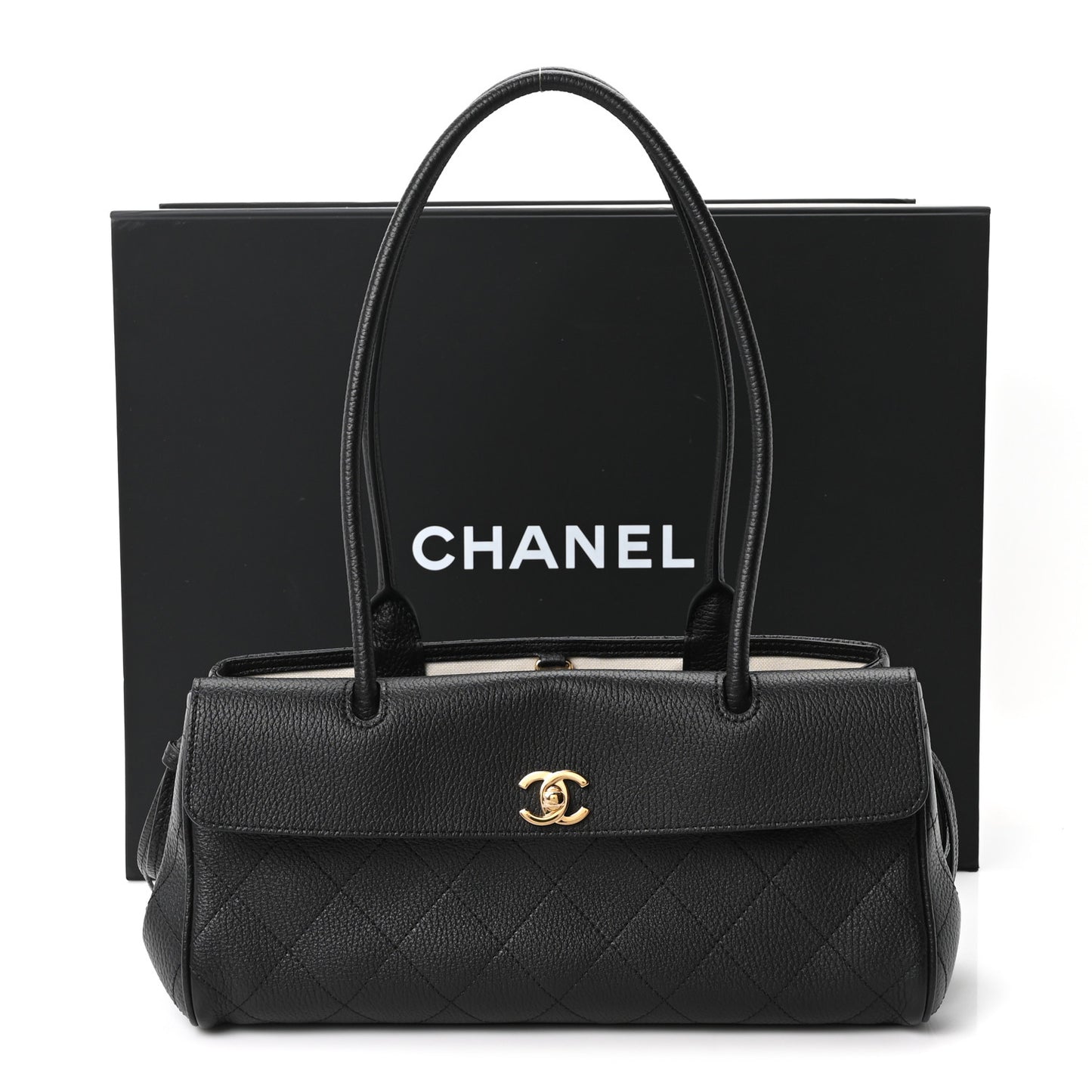 Grained Calfskin Stitched Urban Essentials Small Shopping Bag Black