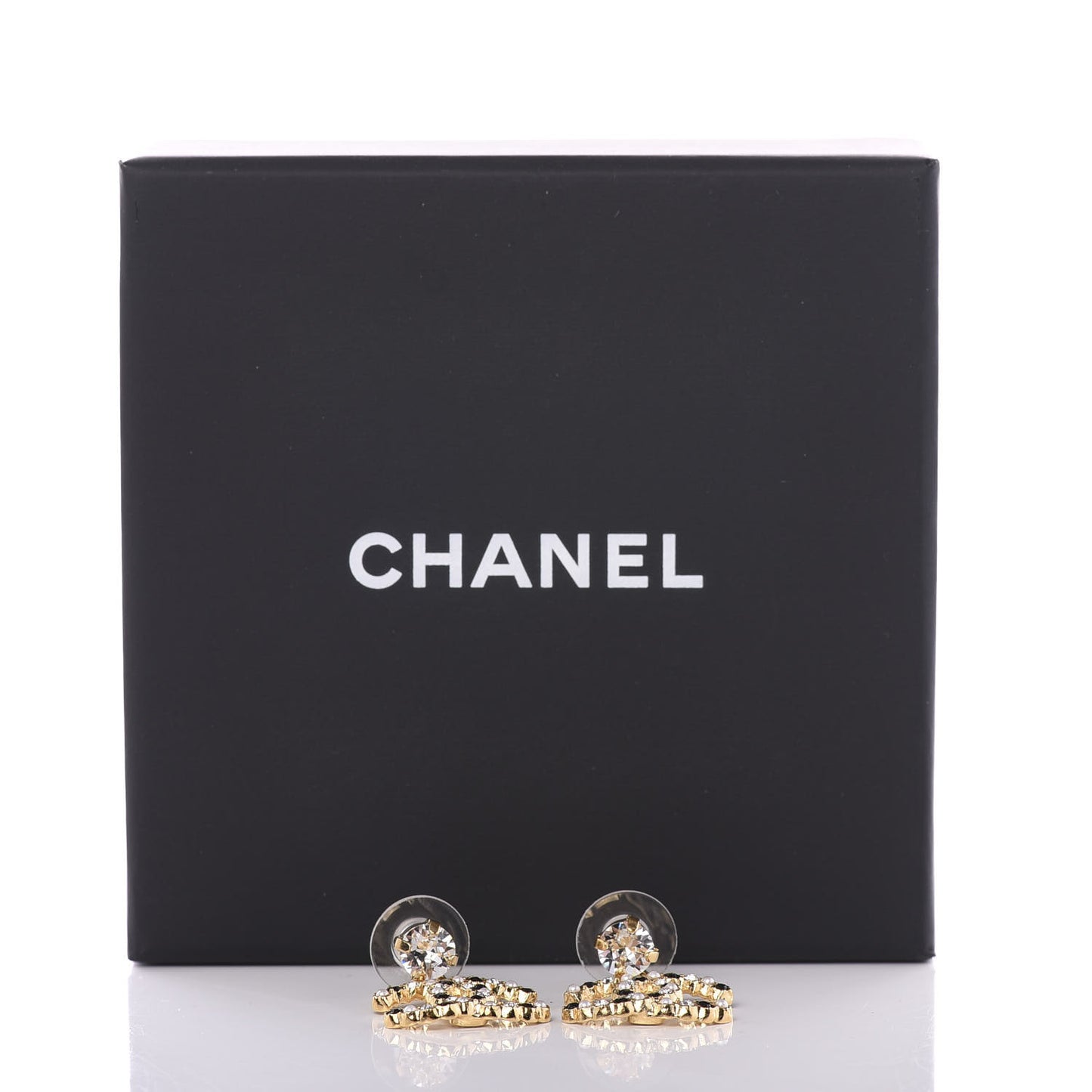 Resin Crystal Pearl CC Drop Earrings Gold Black