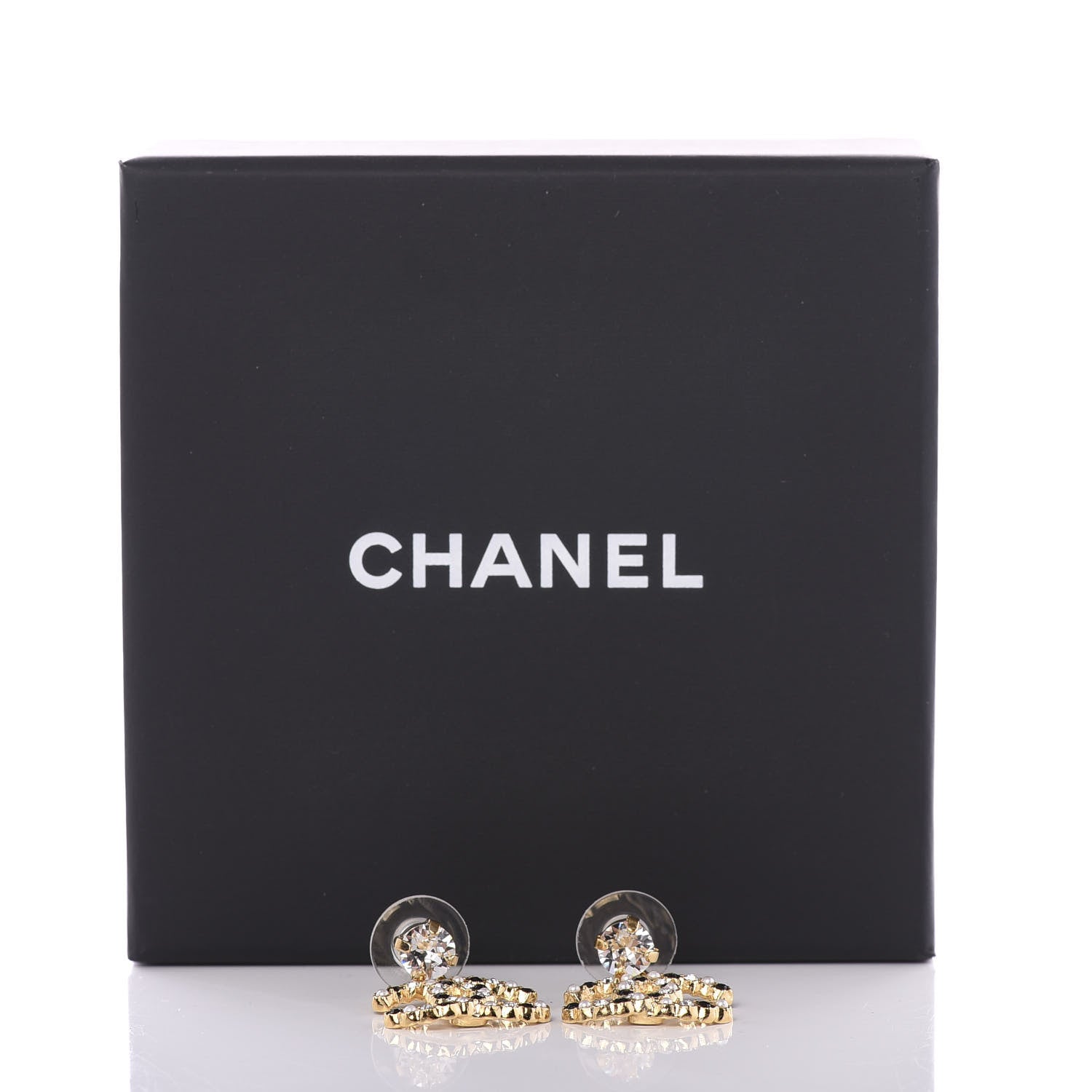 Chanel Resin Crystal Pearl CC Drop Earrings Gold Black 5 of 5
