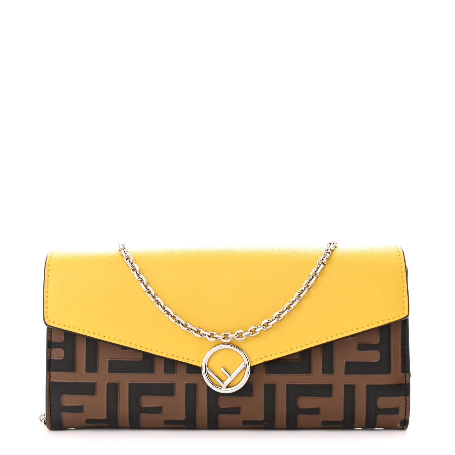 Fendi Vitello Cruise F is Fendi Bi-Color FF 1974 Embossed Continental Envelope Wallet On Chain Maya Black Sunflower 1 of 13