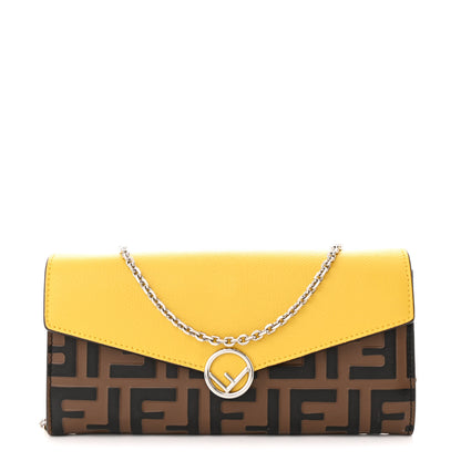 Fendi Vitello Cruise F is Fendi Bi-Color FF 1974 Embossed Continental Envelope Wallet On Chain Maya Black Sunflower 1 of 13