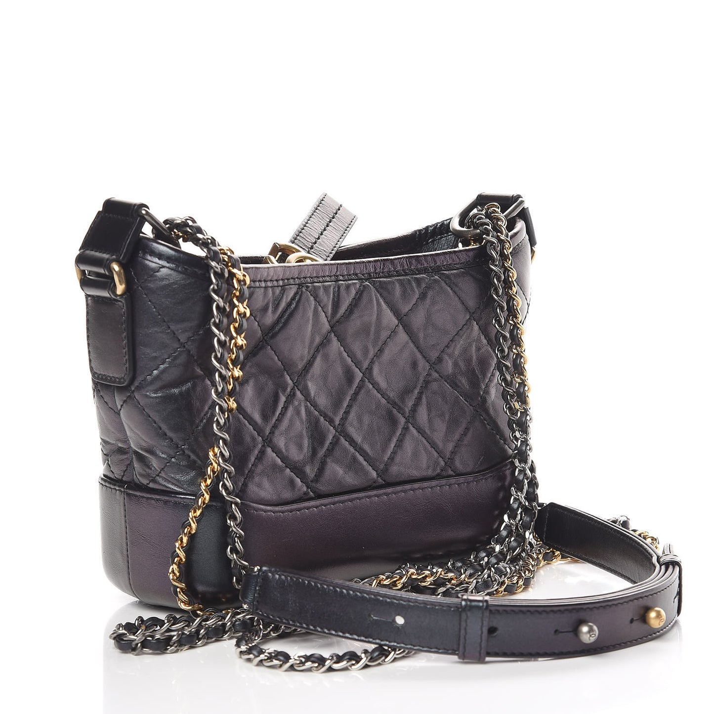 Iridescent Aged Calfskin Quilted Small Gabrielle Hobo Black