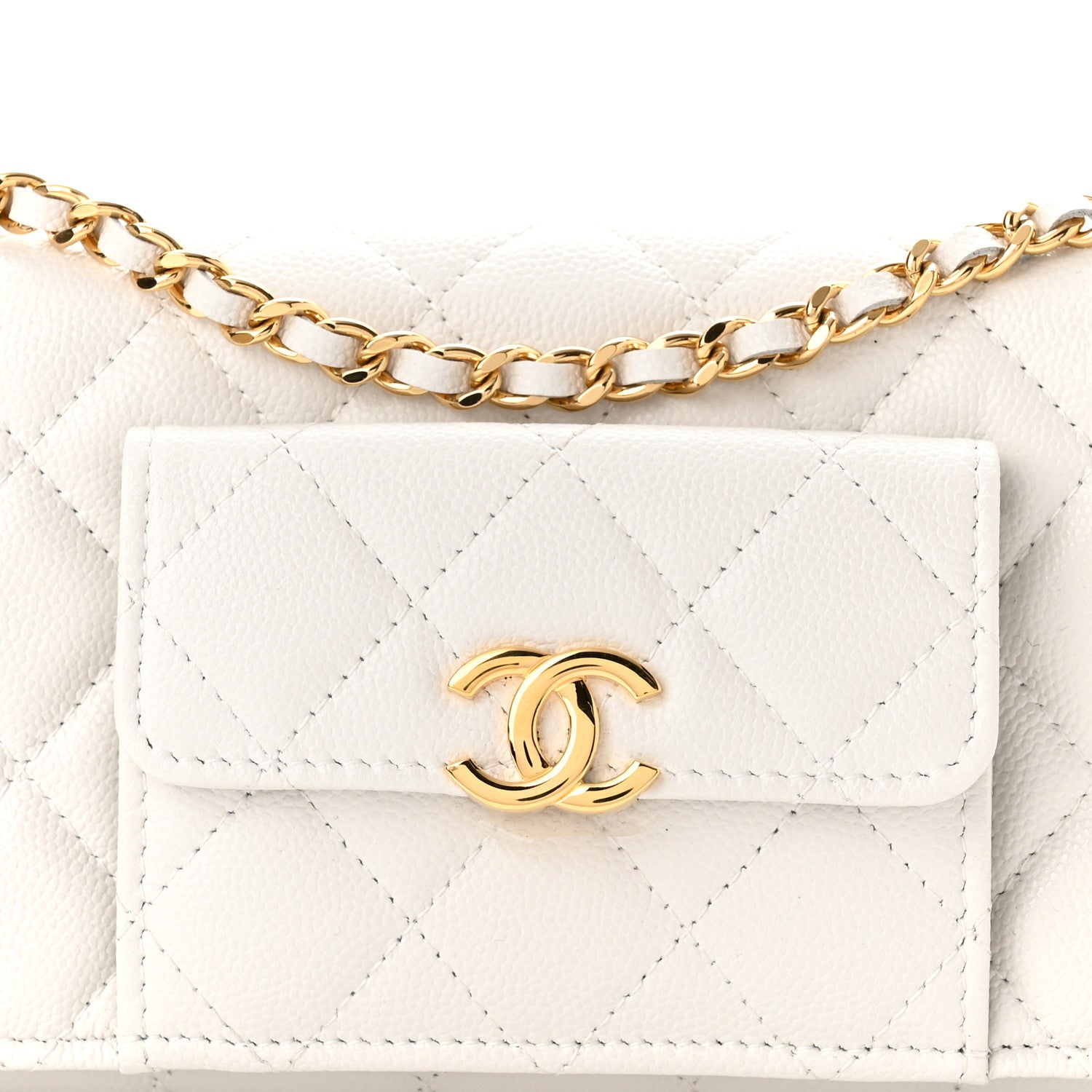 Chanel Caviar Quilted Pocket Twins Clutch With Chain White 9 of 12