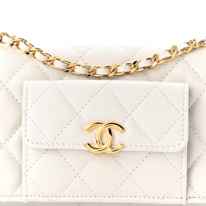 Chanel Caviar Quilted Pocket Twins Clutch With Chain White 9 of 12