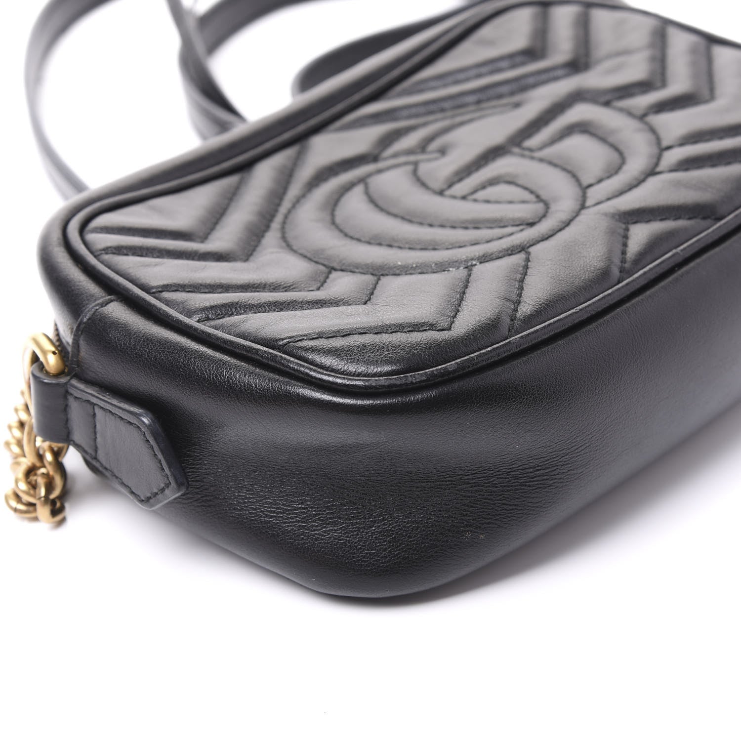 Gucci Calfskin Matelasse Mini GG Marmont Chain Shoulder Bag Black 10 of 13