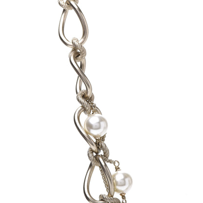 Chanel Metal Pearl Chain CC Paris Pendant Necklace Light Gold 5 of 8
