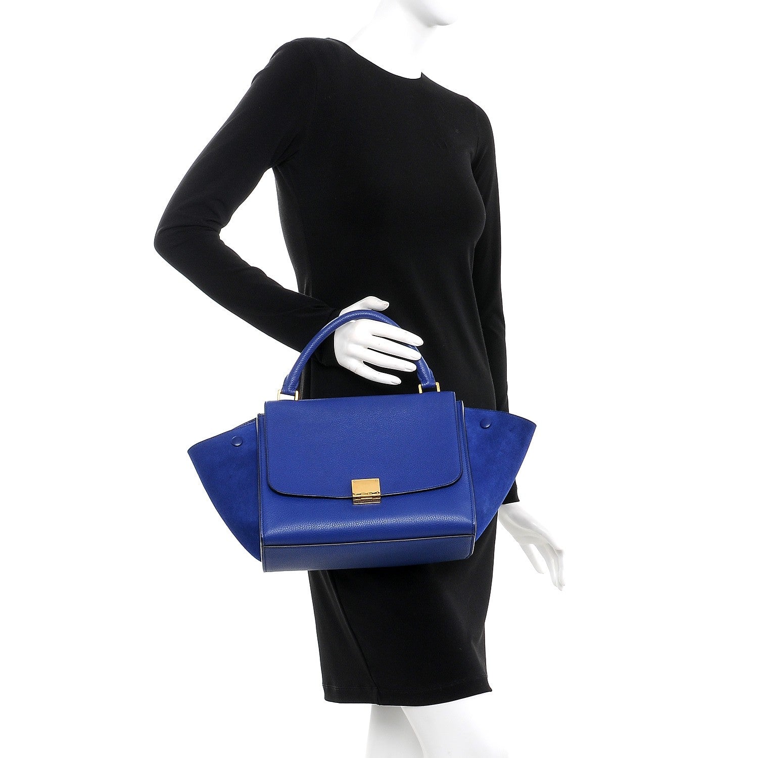 Celine Drummed Calfskin Suede Small Trapeze Indigo 3 of 9