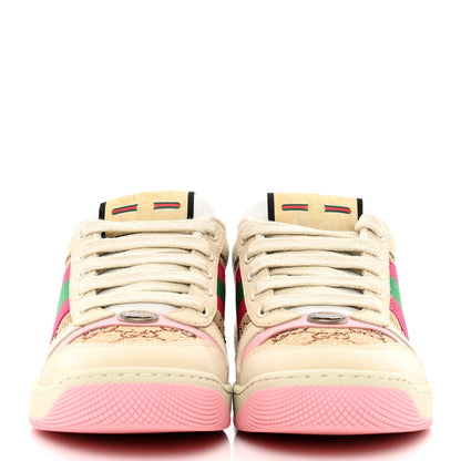 Gucci Calfskin GG Supreme Crystals Web Screener Sneakers 37.5 Beige Ebony Wild Rose 2 of 9
