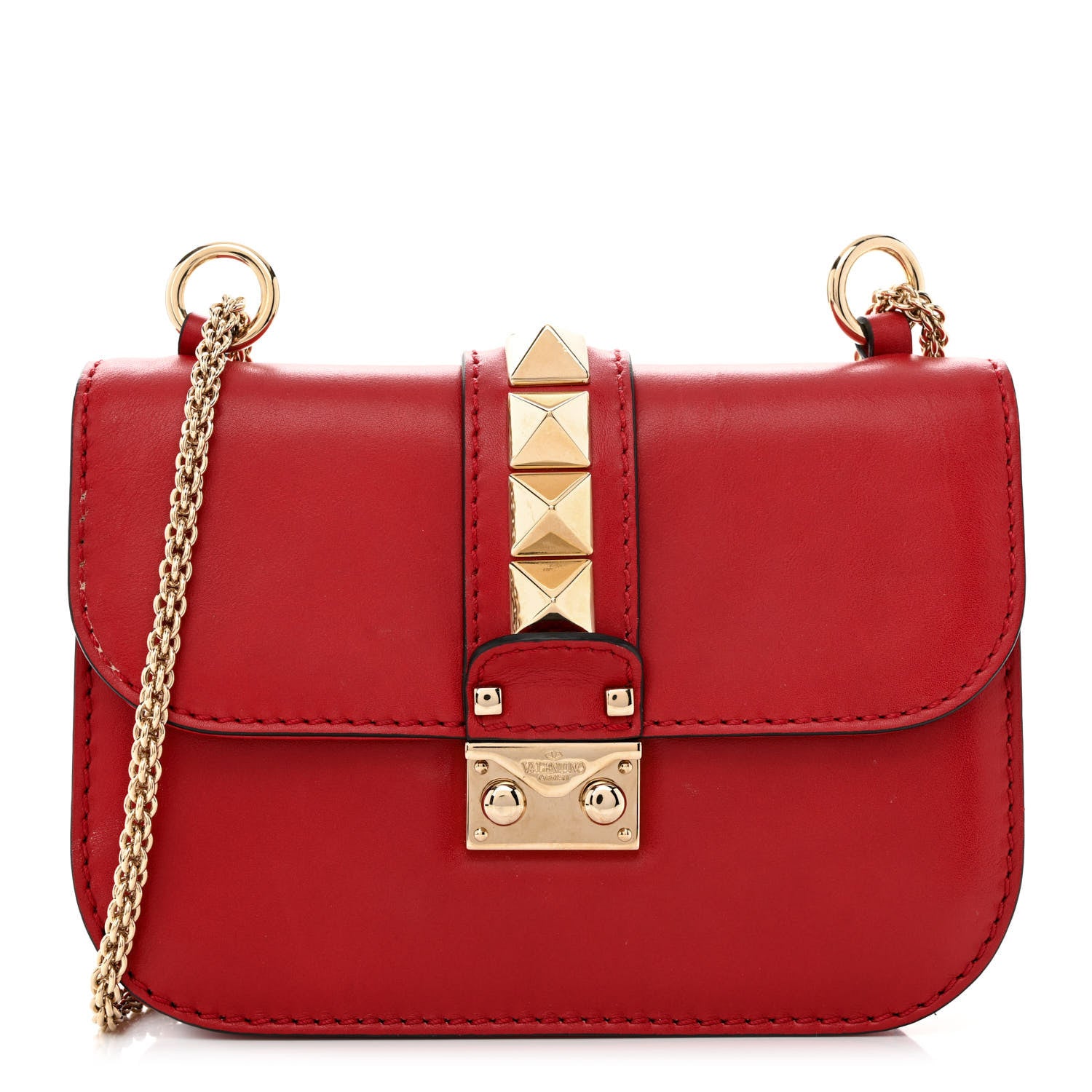 Valentino Garavani Vitello Small Glam Lock Rockstud Flap Red 1 of 16