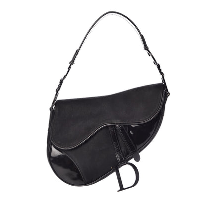 Christian Dior Canvas Patent Calfskin Saddle Bag Black 1 of 8