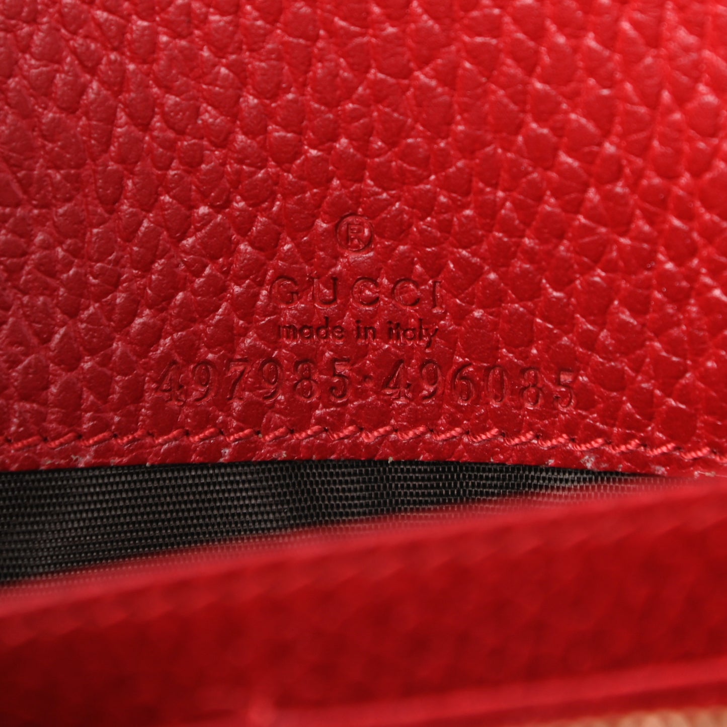 Dollar Calfskin Mini GG Marmont Chain Wallet Hibiscus Red