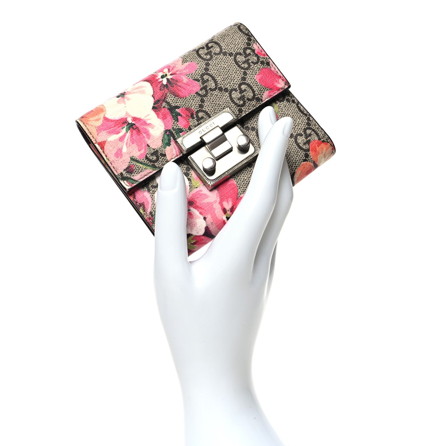 GG Supreme Monogram Blooms Padlock Wallet Beige Multicolor Dry Rose