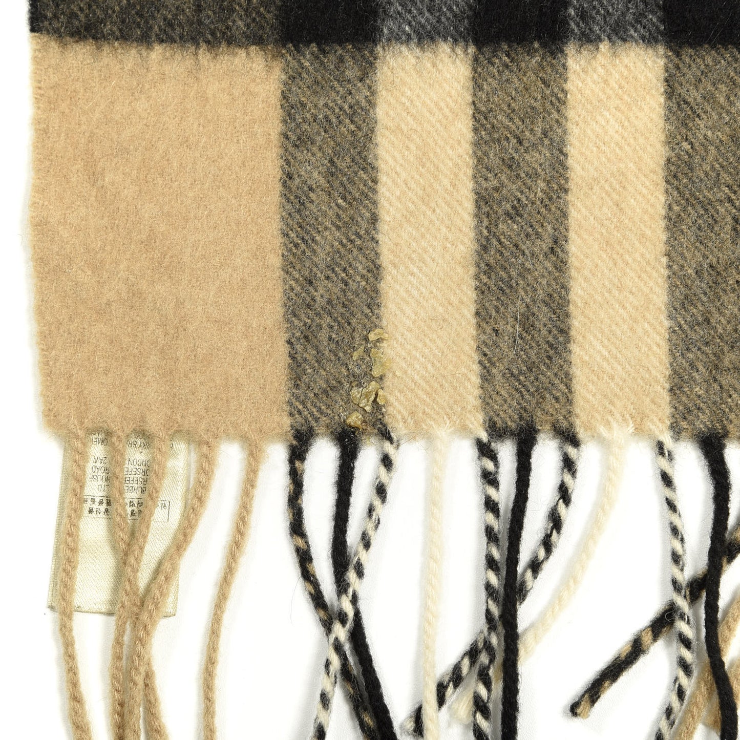 Cashmere Giant Check Fringe Scarf Camel
