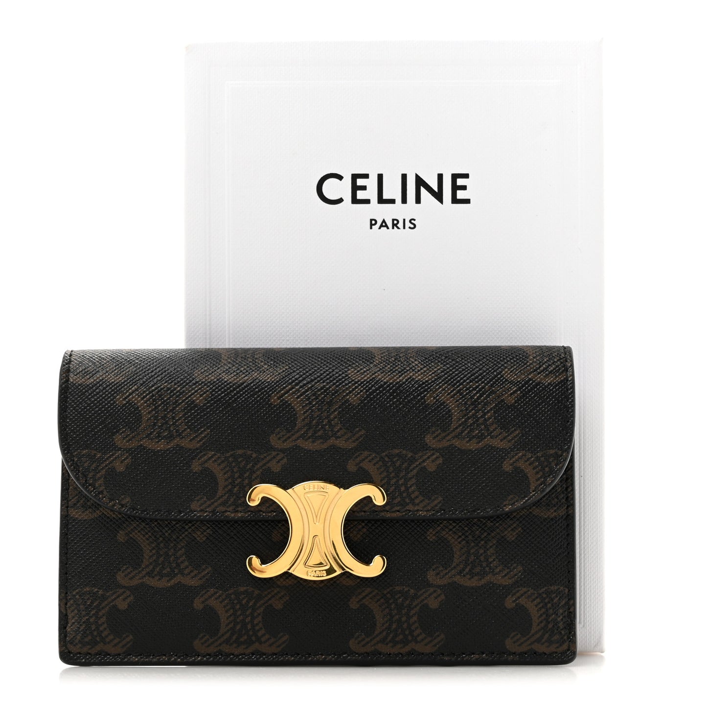 Triomphe Canvas Calfskin Flap Long Card Holder Tan
