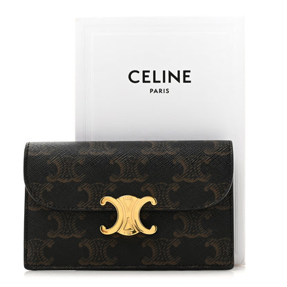 Celine Triomphe Canvas Calfskin Flap Long Card Holder Tan 7 of 7