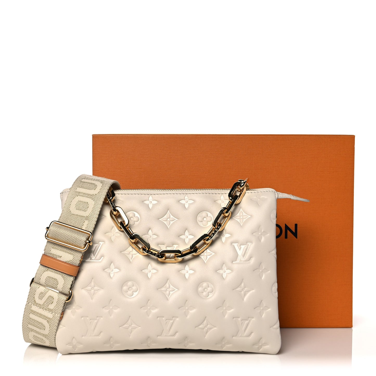 Lambskin Embossed Monogram Coussin PM Cream