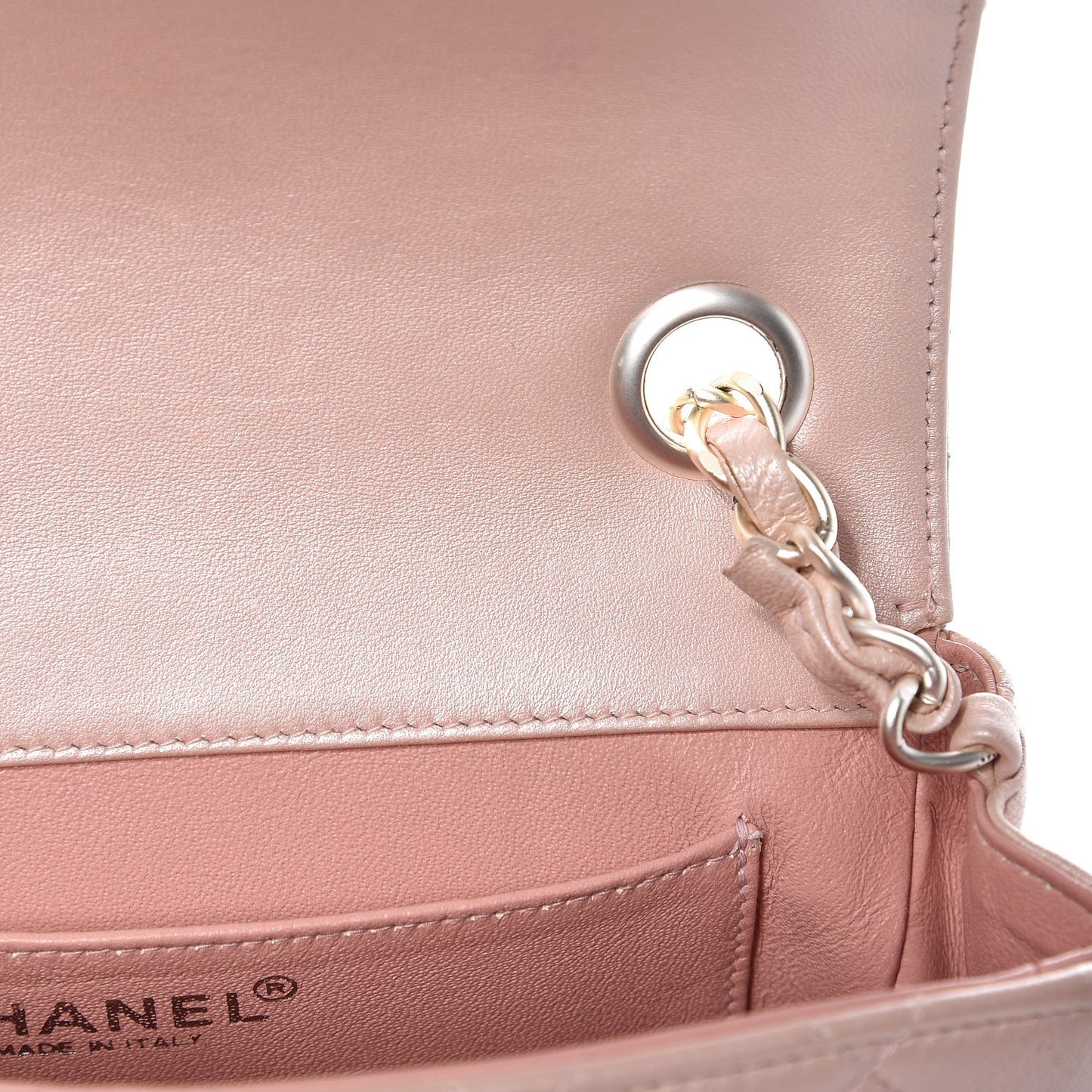 Metallic Lambskin Quilted Extra Mini Flap Light Pink