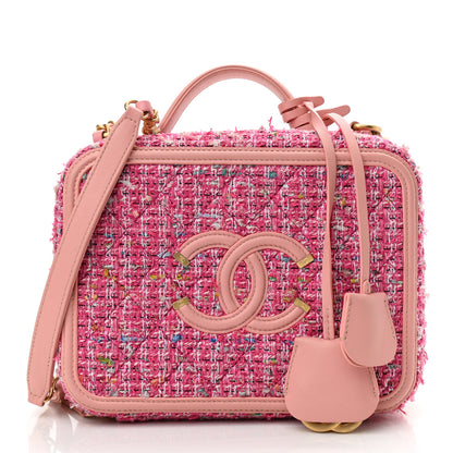 Chanel Tweed Quilted Medium CC Filigree Vanity Case Pink 1 of 11