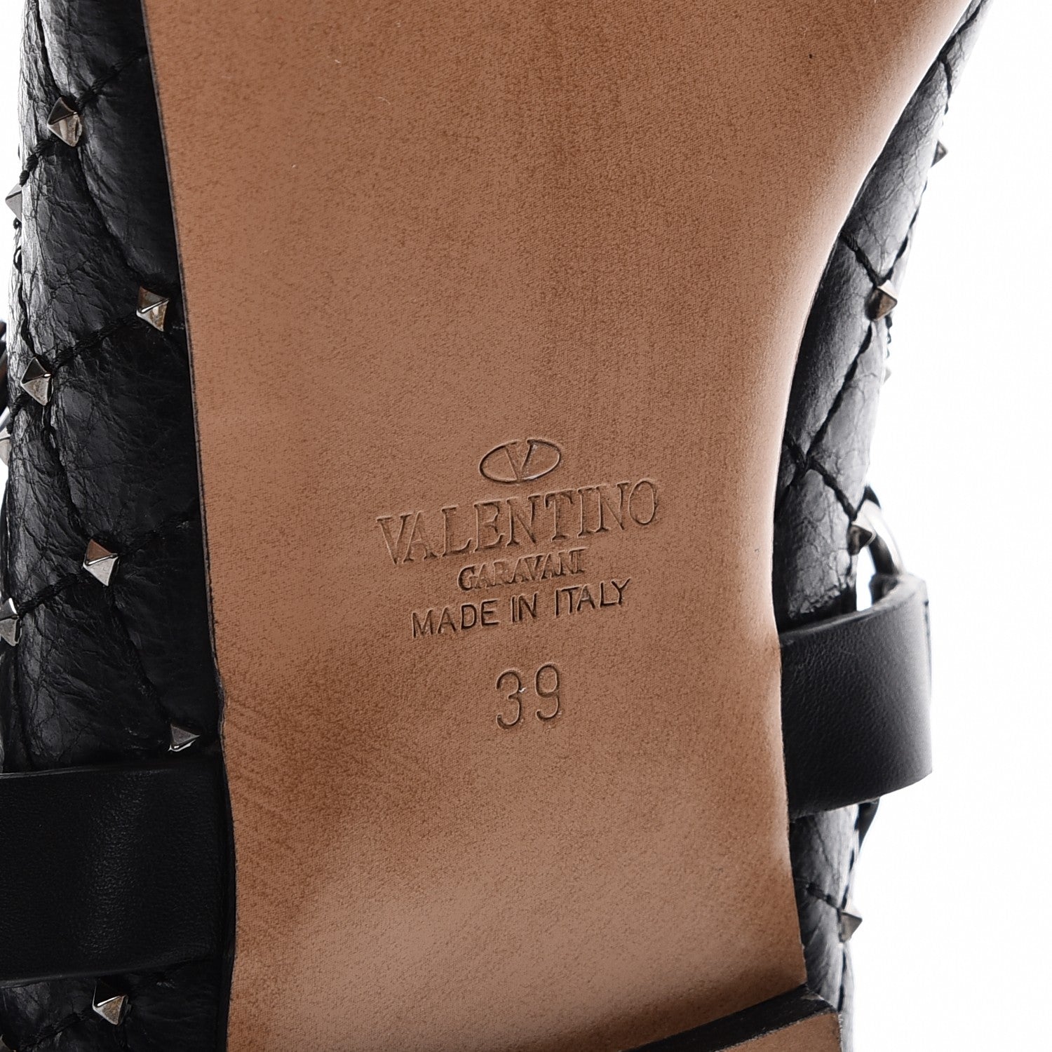 Valentino Garavani Crackled Lambskin Rockstud Spike Captoe Ballerina Flats 39 Black 6 of 9