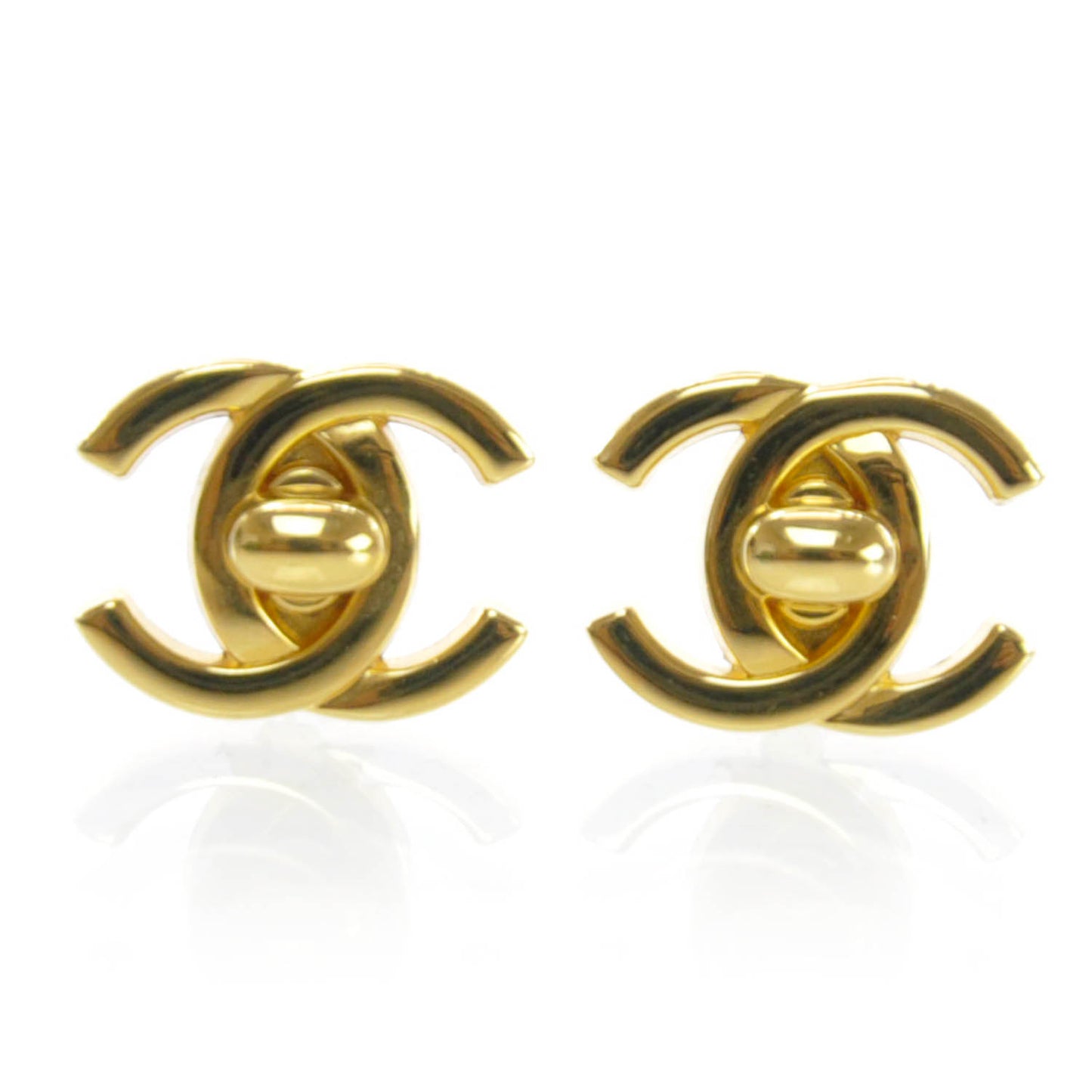 Metal CC Turnlock Clip On Earrings Gold
