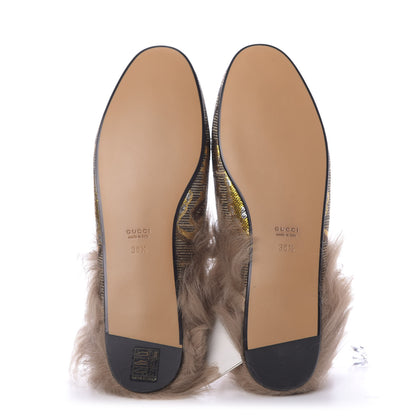 Gucci Brocade Fur Womens Princetown Slippers 38.5 Brown 6 of 10