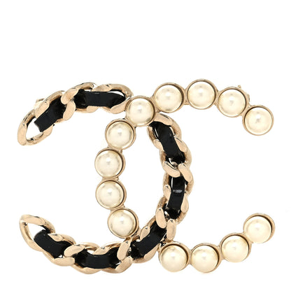 Chanel Lambskin Pearl CC Chain Brooch Black Gold 1 of 3