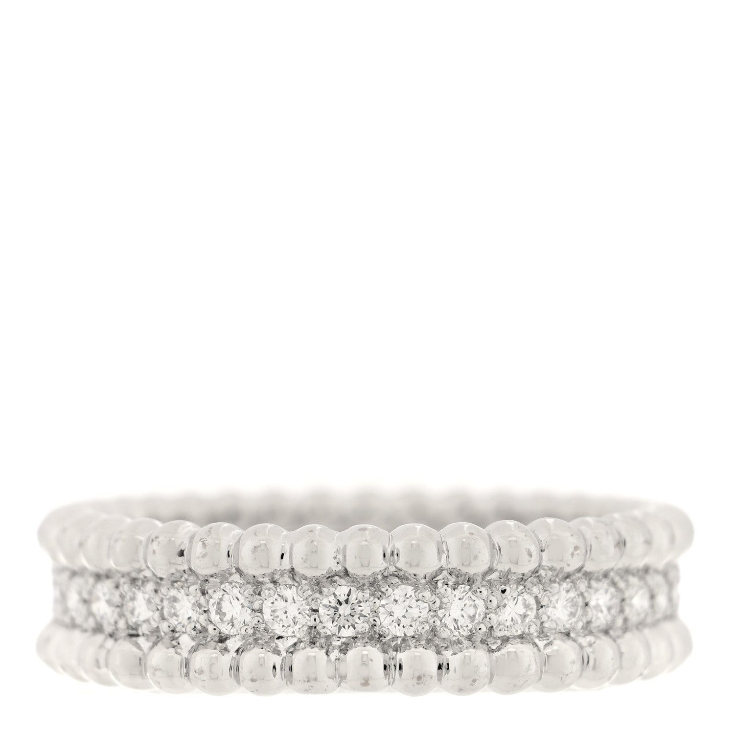 Van Cleef & Arpels 18K White Gold Diamond Perlee 1 Row Ring 55 7.25 3 of 4