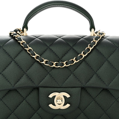 Chanel Iridescent Lambskin Quilted Mini Top Handle Rectangular Flap Dark Green 8 of 11