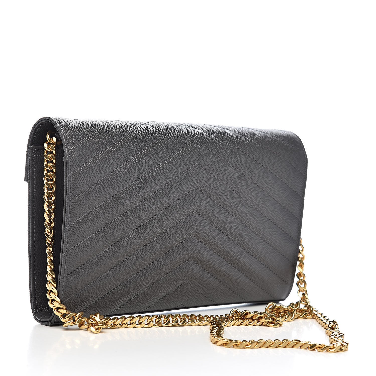 Saint Laurent Grain De Poudre Matelasse Chevron Monogram Chain Wallet Earth 3 of 9