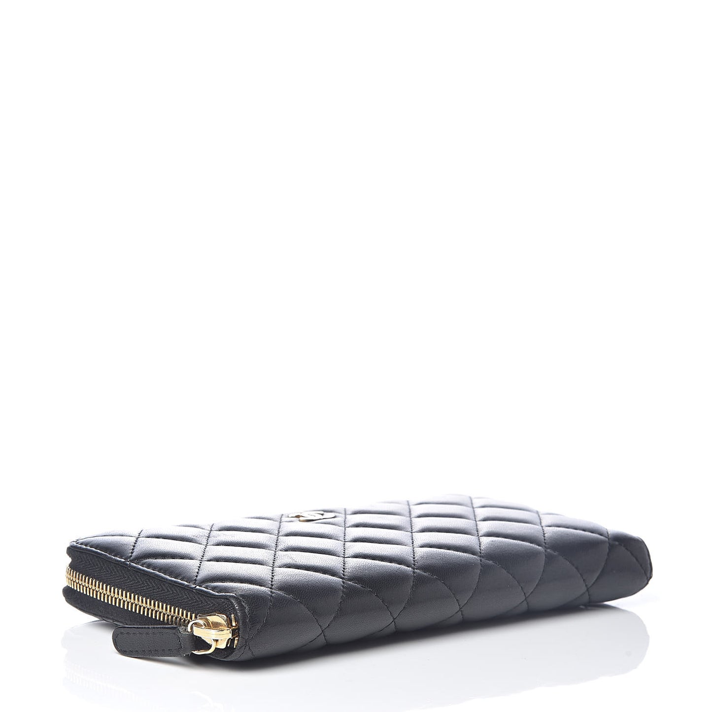 Lambskin Quilted Large Gusset Zip Around Wallet Black