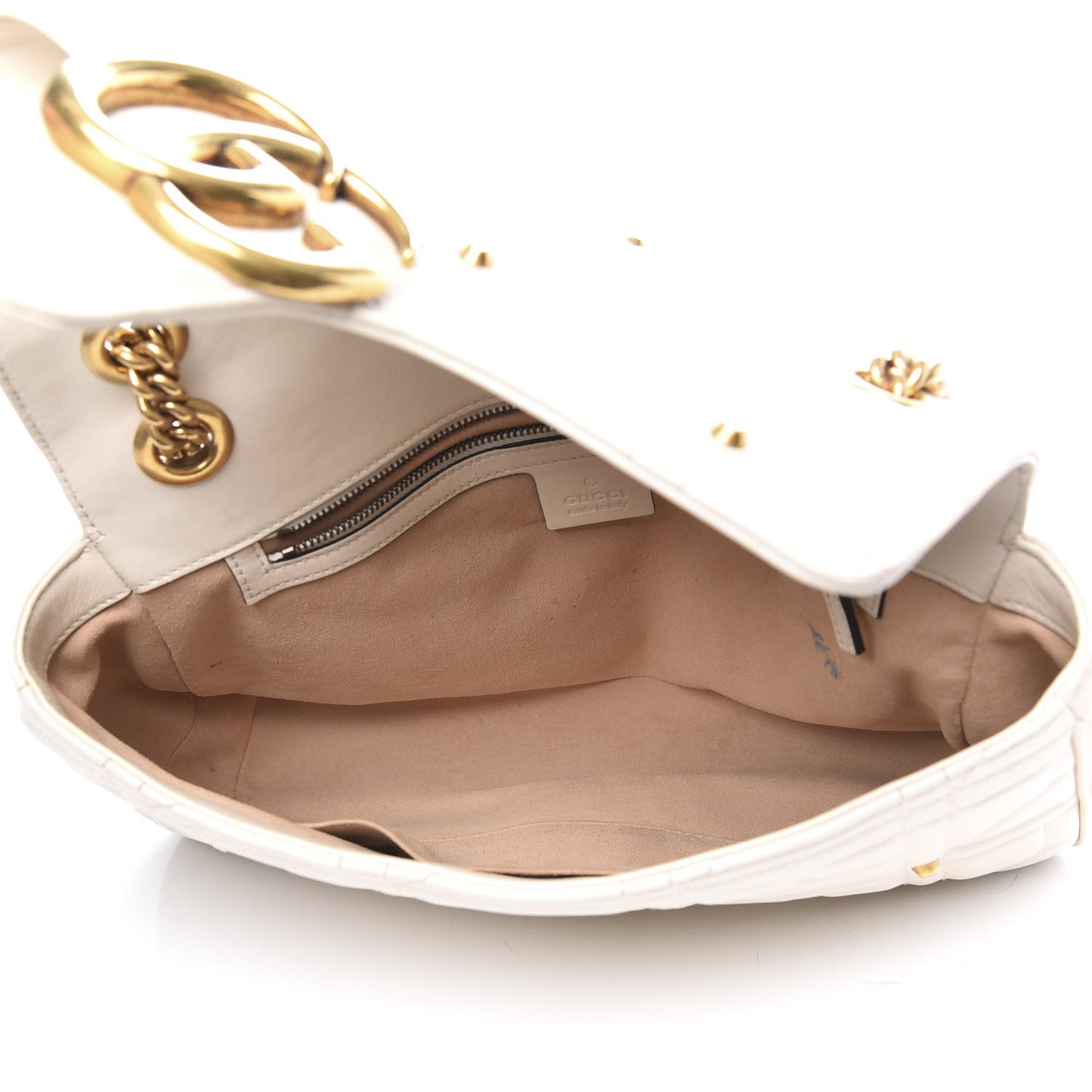 Calfskin Matelasse Studded Medium GG Marmont Shoulder Bag White