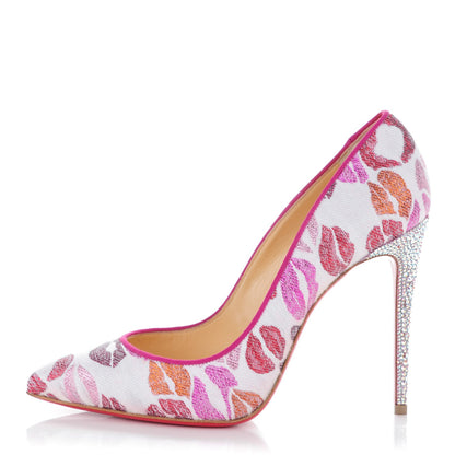 Christian Louboutin Metallic Lurex Lips Print Strass Cosmopump 100 Pumps 39 White 1 of 8