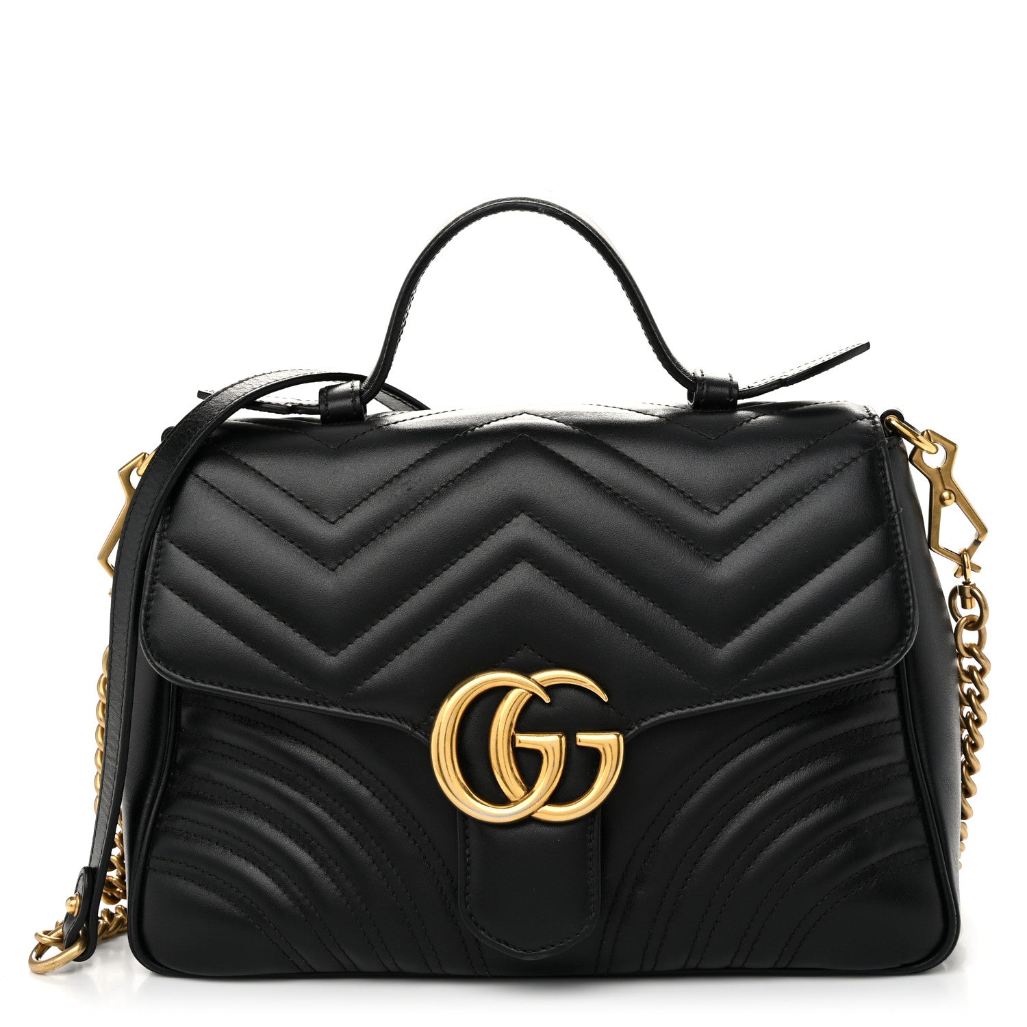 Gucci Calfskin Matelasse Small GG Marmont Top Handle Shoulder Bag Black 1 of 11