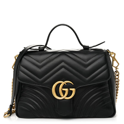 Gucci Calfskin Matelasse Small GG Marmont Top Handle Shoulder Bag Black 1 of 11