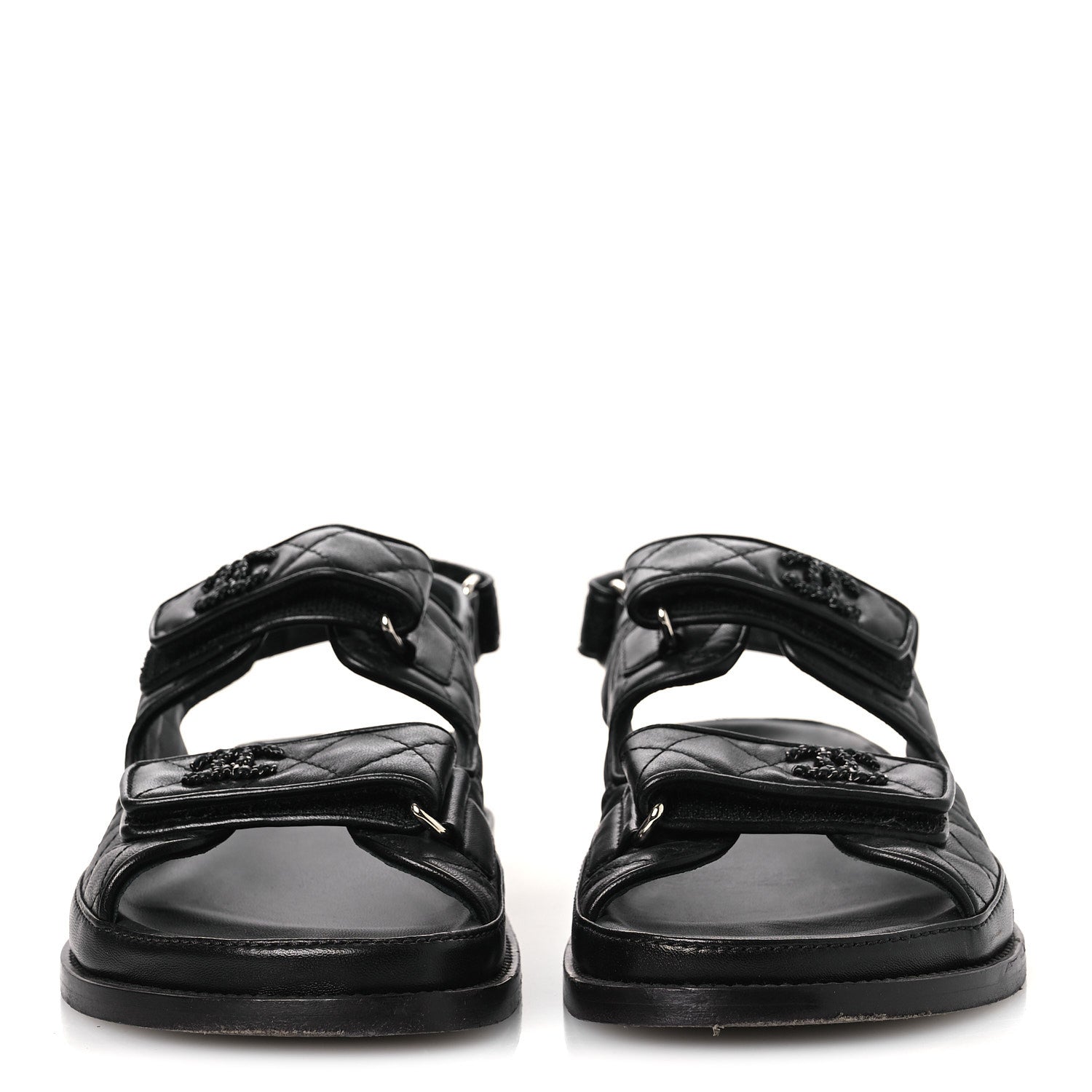 Chanel Lambskin Velcro Dad Sandals 39 Black 3 of 10