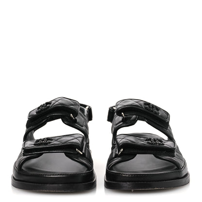 Chanel Lambskin Velcro Dad Sandals 39 Black 3 of 10