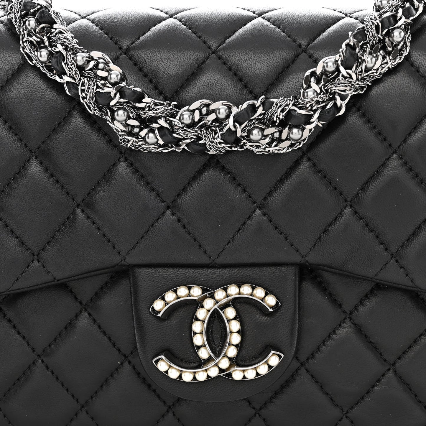 Lambskin Quilted Medium Westminster Pearl Flap Black