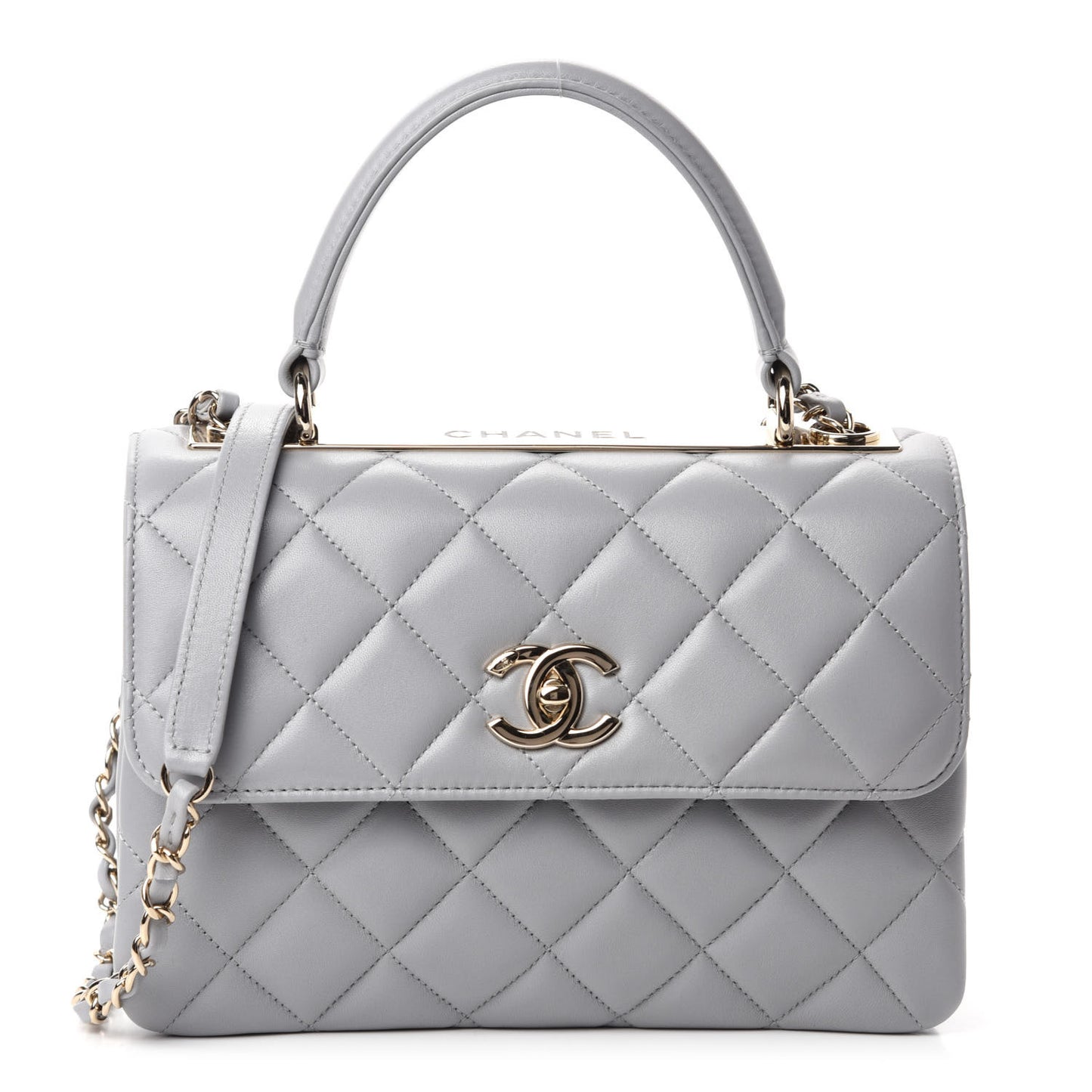 Lambskin Quilted Small Trendy CC Flap Dual Handle Bag Grey