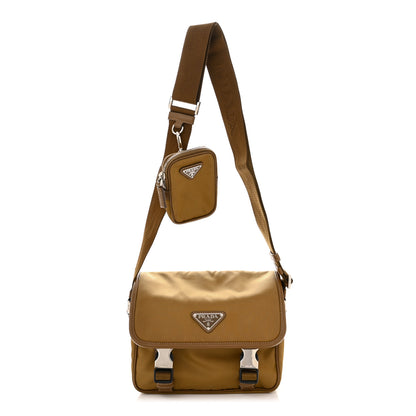 Prada Re-Nylon Saffiano Pocket Double Snap Buckle Shoulder Bag Tabacco 1 of 15