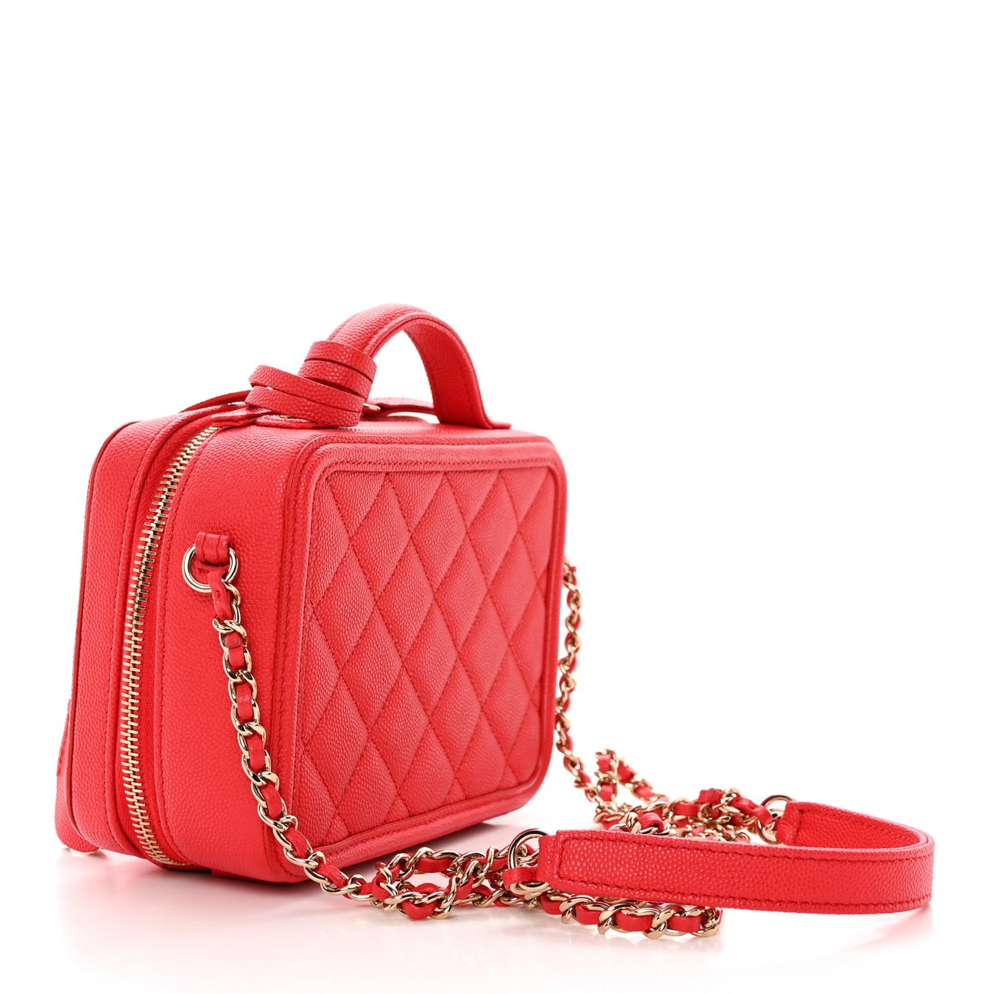 Caviar Quilted Small CC Filigree Vanity Case Red