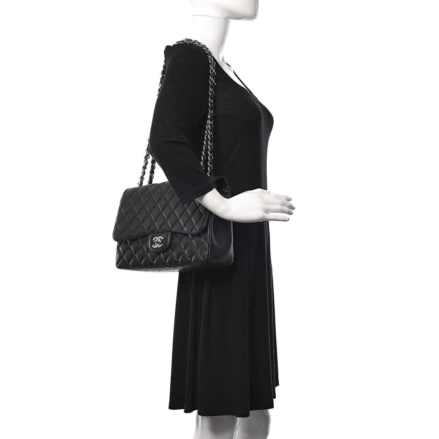 Chanel Caviar Quilted Jumbo Single Flap Black 2 of 13