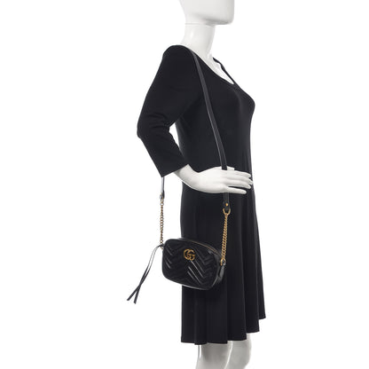 Gucci Calfskin Matelasse Mini GG Marmont Chain Shoulder Bag Black 2 of 9