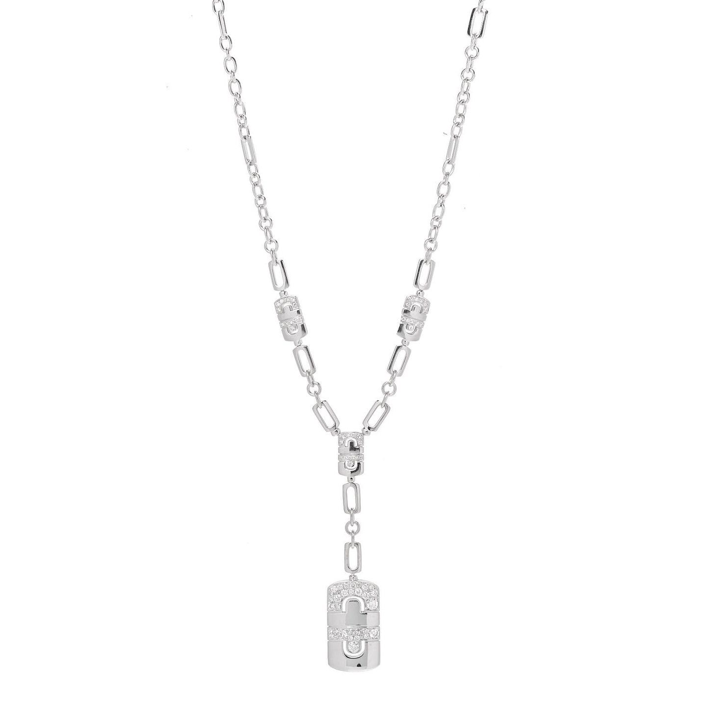 18K White Gold Diamond Parentesi Lariat Necklace