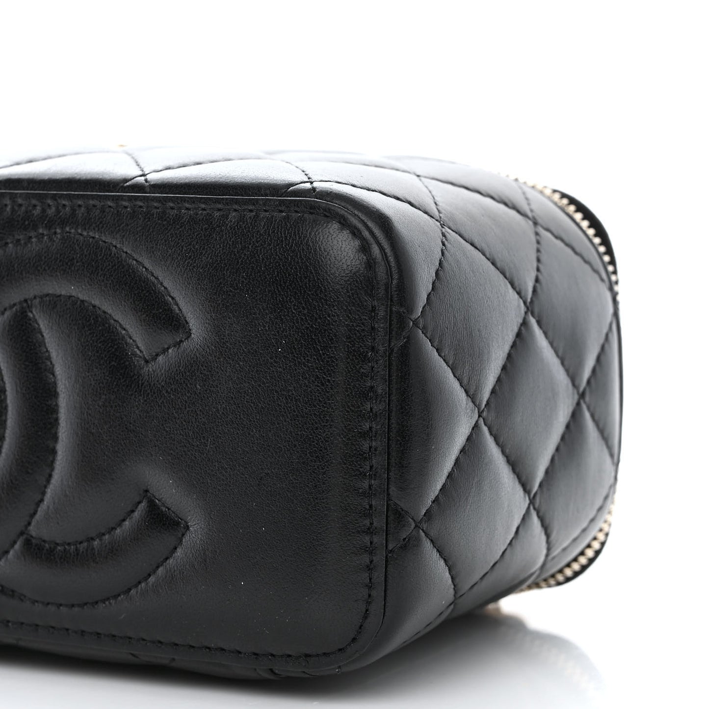 Lambskin Quilted Small Charming Top Handle Vanity Case With Chain Black