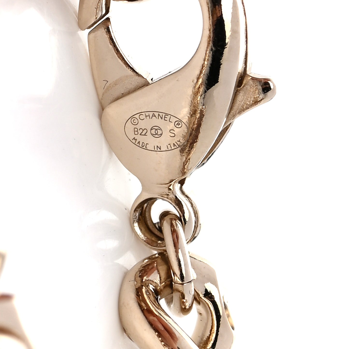 Enamel Metal CC Chain Bracelet Gold White