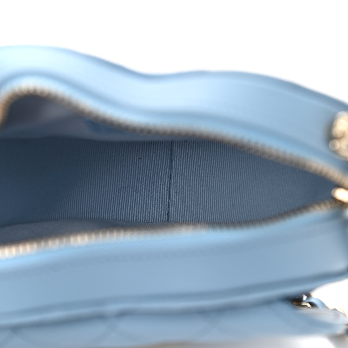 Lambskin Quilted CC In Love Heart Clutch With Chain Light Blue