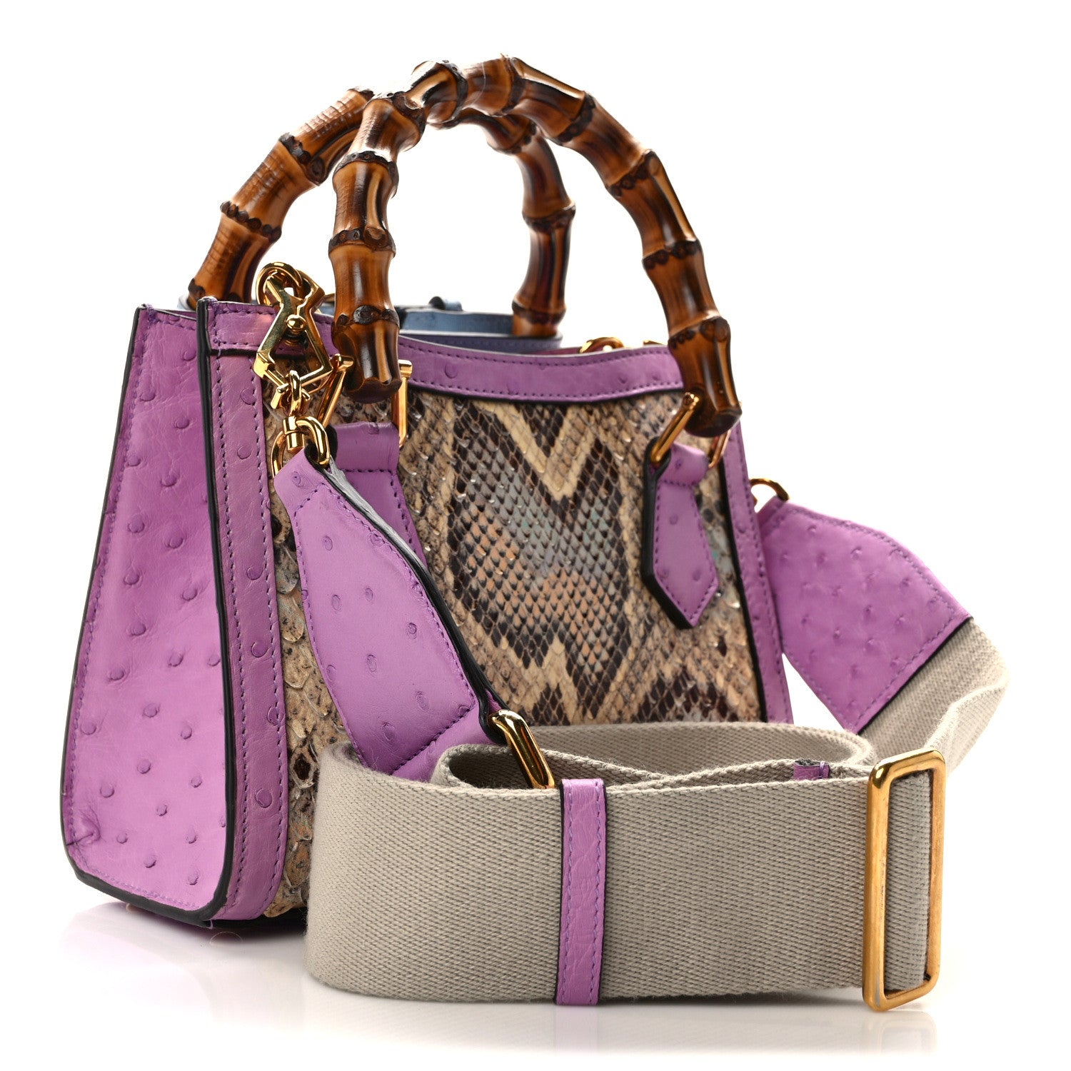 Gucci Snakeskin Ostrich Mini Diana Tote Bag Beige Blue Purple 3 of 15