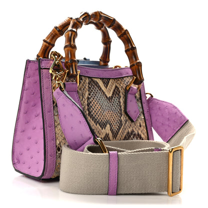 Gucci Snakeskin Ostrich Mini Diana Tote Bag Beige Blue Purple 3 of 15