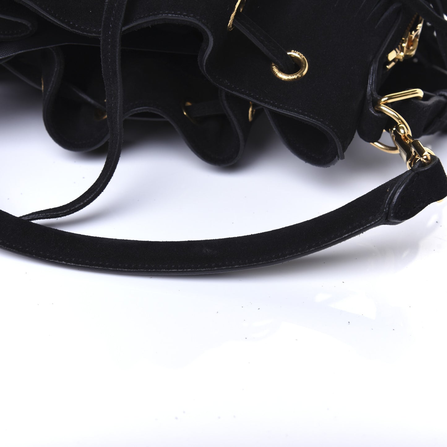 Suede Calfskin Medium Emmanuelle Fringe Bucket Bag Black