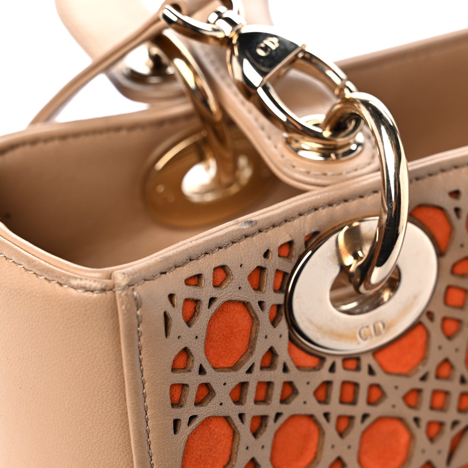 Christian Dior Calfskin Suede Cutout Stars Medium Lady Dior Beige Orange 14 of 19